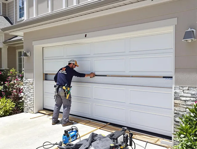 New Canaan Garage Door Repair team performing complete garage door replacement at New Canaan residence