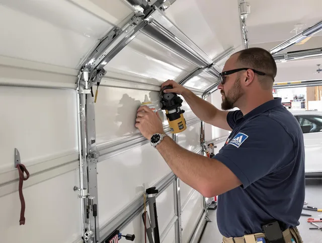 New Canaan Garage Door Repair technician quieting a noisy garage door in New Canaan