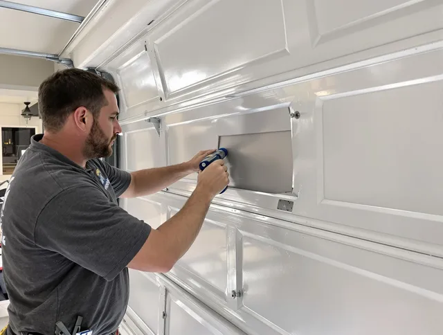 Garage door panel repair by New Canaan Garage Door Repair in New Canaan