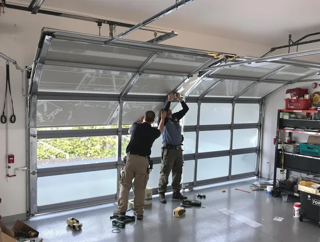 New Canaan Garage Door Repair expert performing precise panel replacement on New Canaan garage door